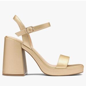 DREAM PAIRS Gold Heels for Women Block Chunky Platform High Heels (US Size 9)